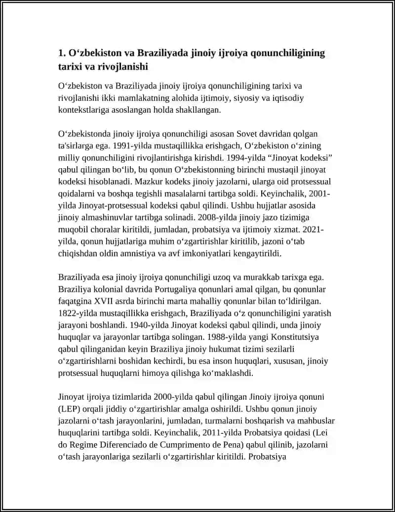 Oʻzbekiston va Braziliyada jinoiy ijroiya qonunchiligining tarixi va rivojlanishi 3