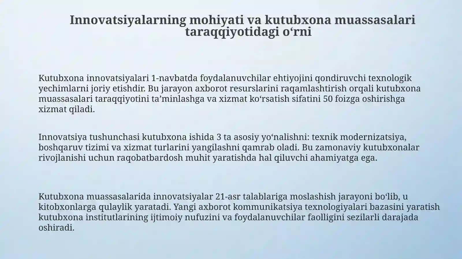 Kutubxona -axborot muassasa xodimlarini innovatsion ishlarga jalb etish masalalari 3