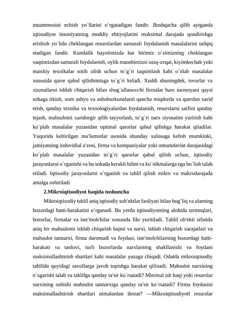 Zamonaviy bozor iqtisodiyoti muammolarini yechishda mikroiqtisodiyot fanining ahamiyati 3