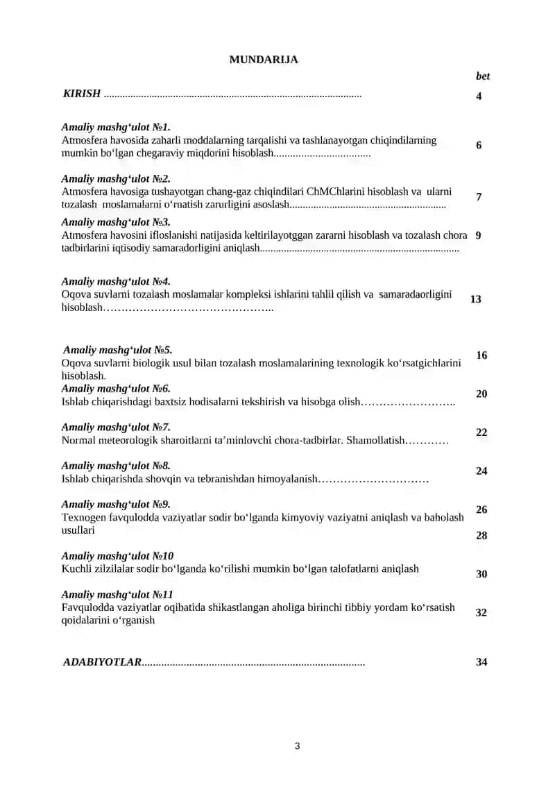 O‘quv-uslubiy qo’llanma “Ekologiya va hayot faoliyati xavfsizligi” 3