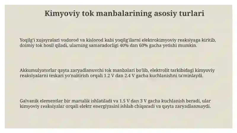 Kimyoviy tok manbalarining xususiyatlari 3