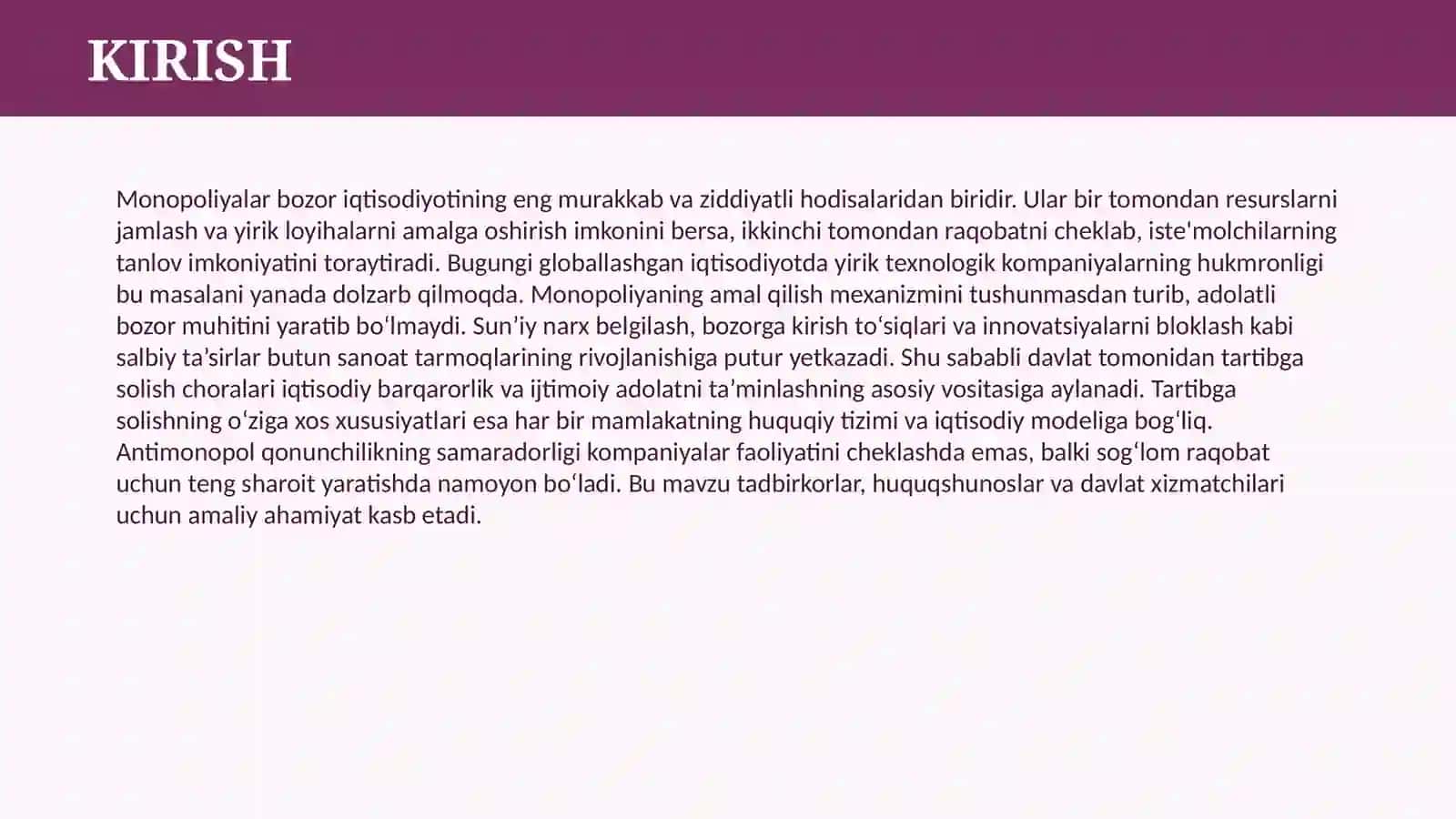 MONOPOLIYALAR, ULARNING AMAL QILISHI VA TARTIBGA SOLISH HUSUSIYATLARI 3