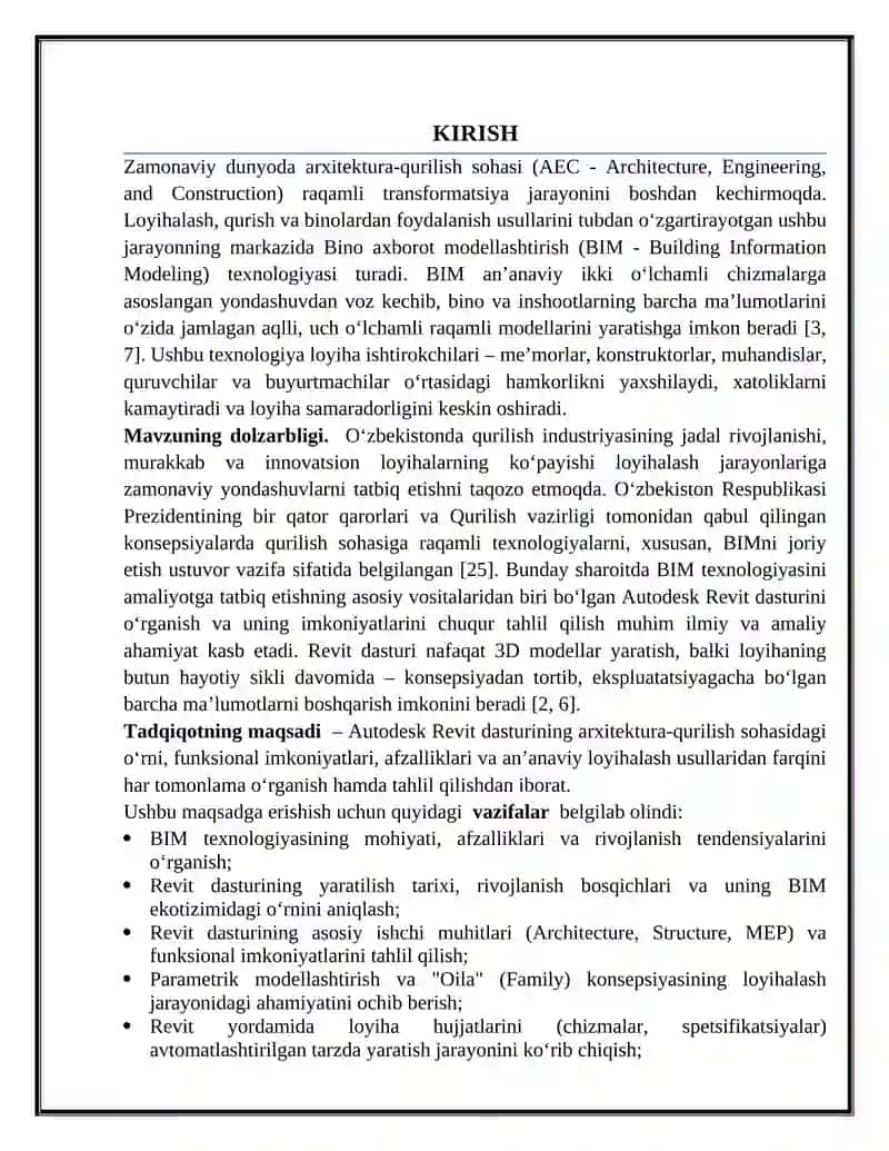 Revit dasturi mustaqil ish 3