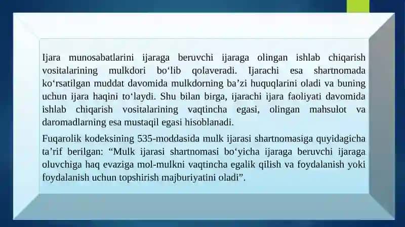MULK IJARASI SHARTNOMASI VA UNING TURLARI 3