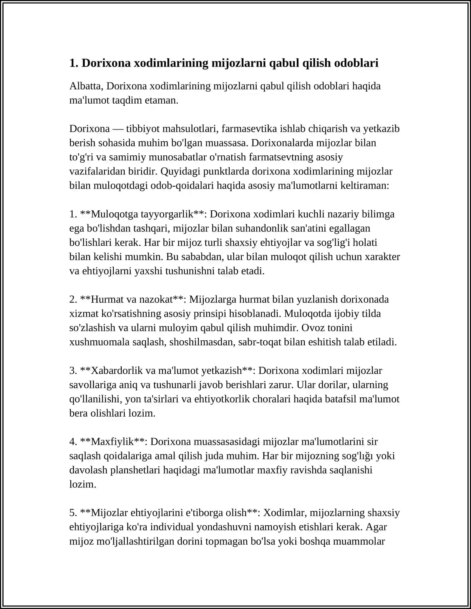 FARMATSEVTIK XODIMLARNI DORIXONA XARIDORLARI BILAN MUNOSABATLARI 3
