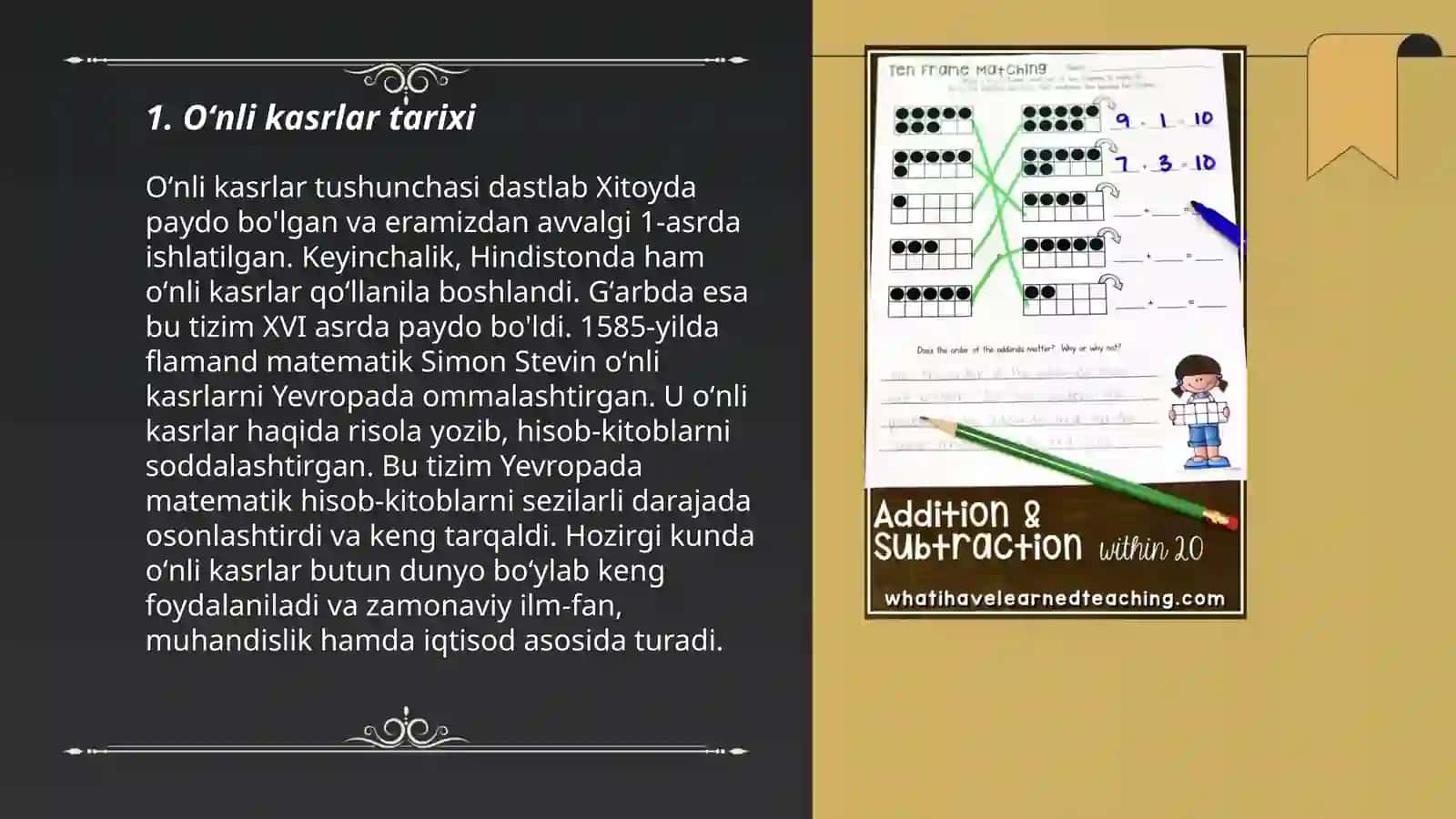 Oʻnli kasrlarni oddiy kasr koʻrinishida ifodalash 3