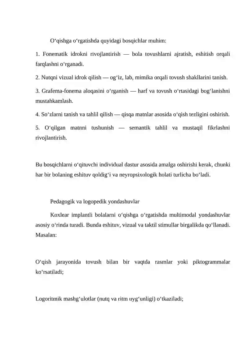KOXLEAR IMPLANT BO‘LGAN BOLALARNI O‘QISHGA O‘RGATISH 3