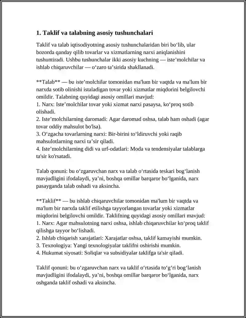 REFERAT Mavzu: TALAB VA TAKLIF NAZARIYASI.BOZOR MUVOZANATI 3