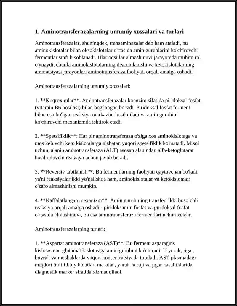 AMINOTRANSFERAZALAR. AMINOKISLOTALAR ALMASHINUVINI UMUMIY YO'LLARI 3