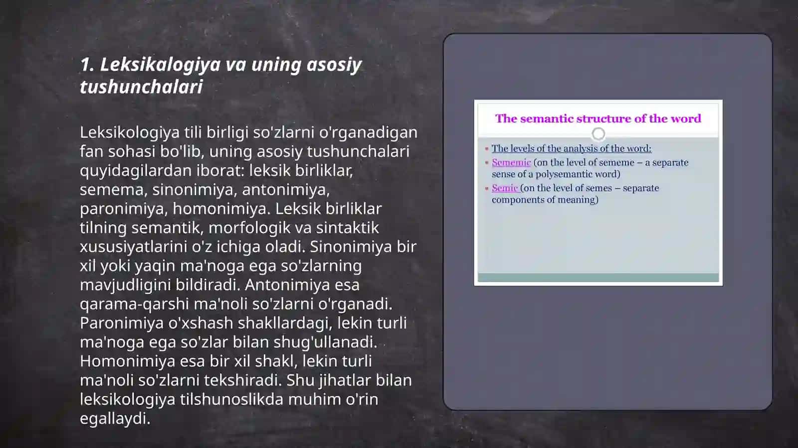 Oʻzbek tilining leksik semantik sathi 3