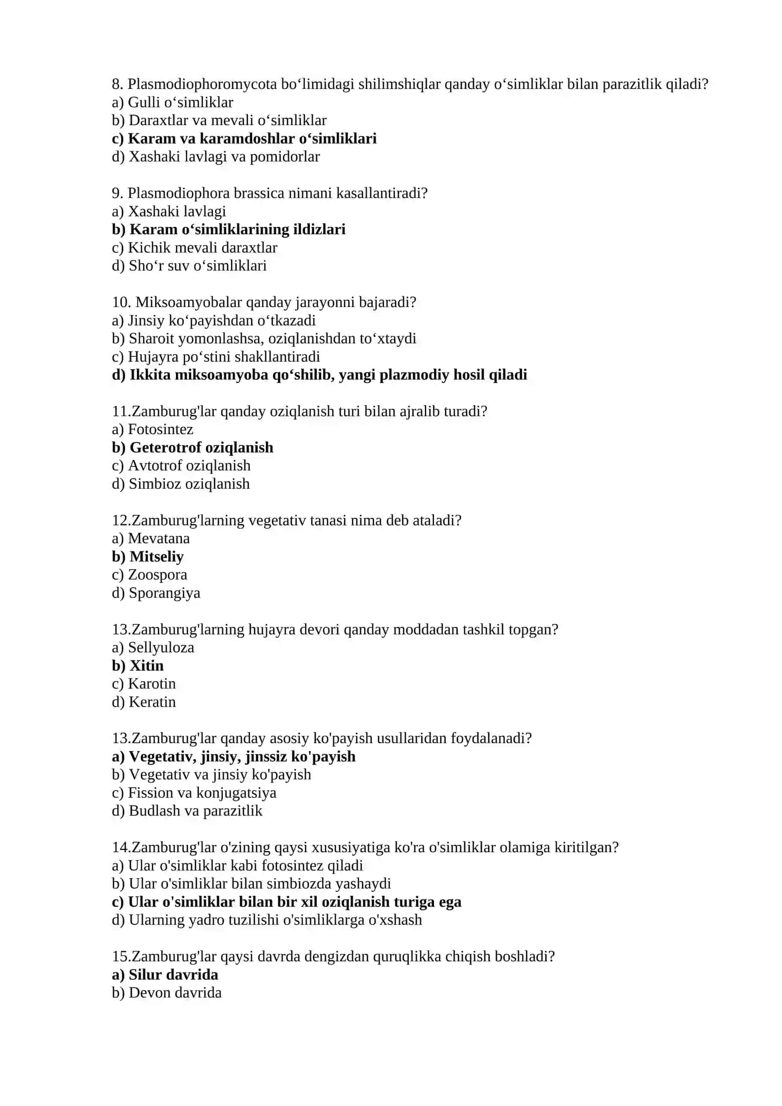 Botanika fanidan test savollari javoblari bilan 3