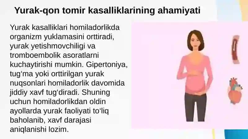 Yurak qon tomir va buyrak kasalliklari boʻlgan ayollarning reproduktiv salomatligini saqlash va oilani rejalashtirish 3