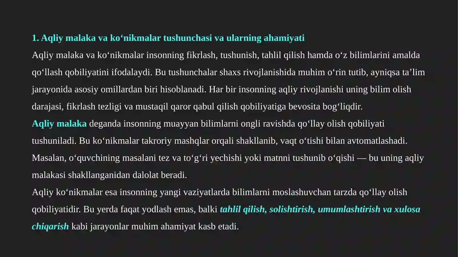 Aqliy malaka va ko‘nikmalarini rivojlantirish 3