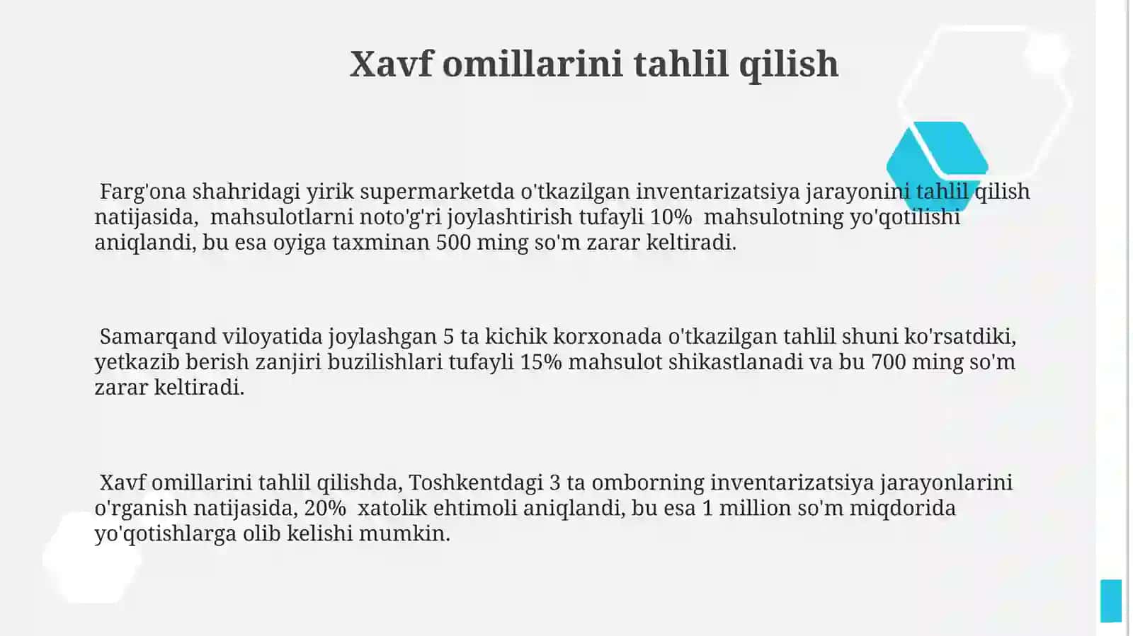 Nazorat riskini baholash. Inventarizatsiya jarayoni 3