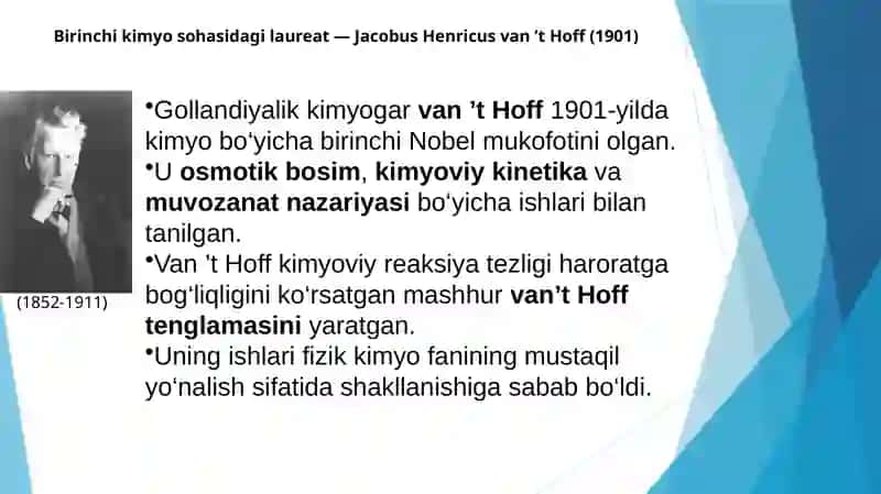 Kimyo sohasida nobel mukofoti sovrundorlari va yutuqlari 3