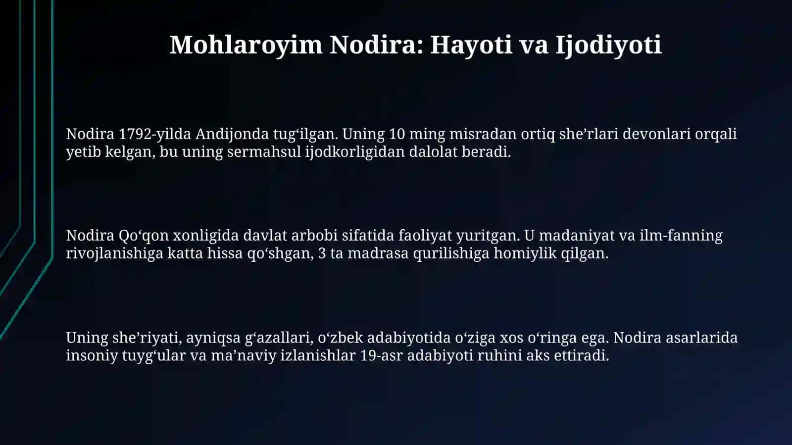 Mohlaroyim Nodira hayoti va ijodiy merosi 3