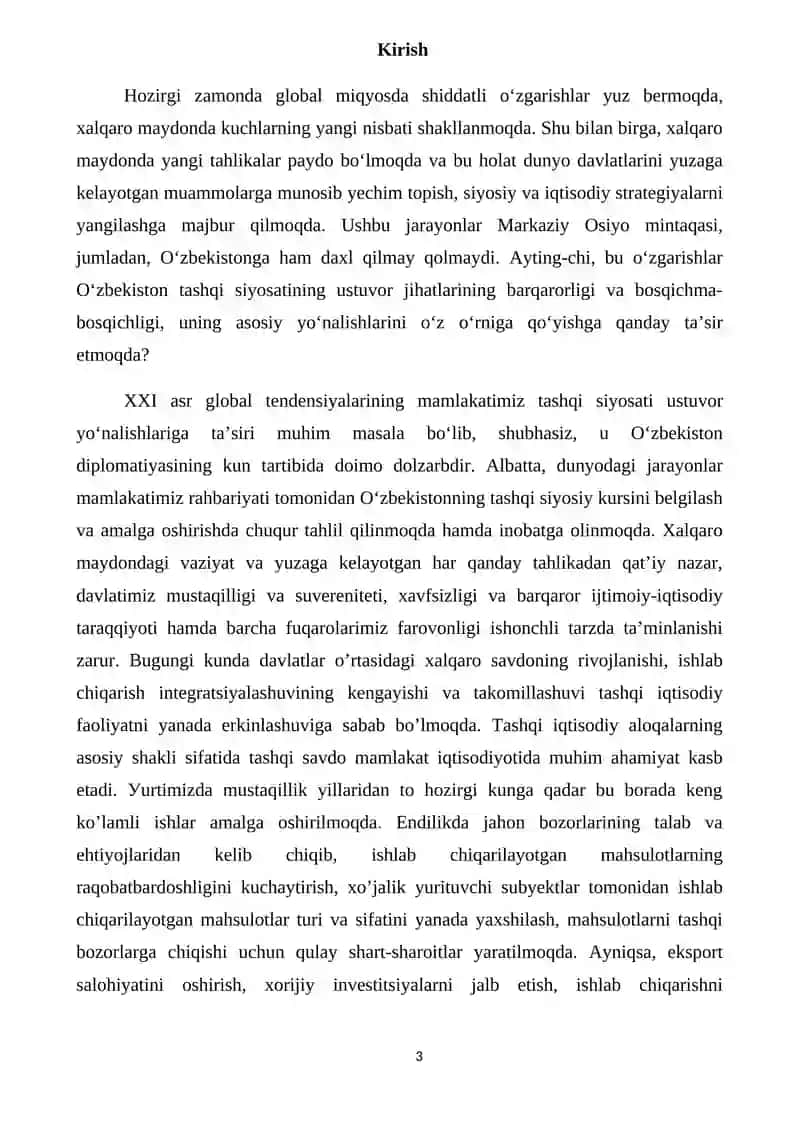 O’zbekistonda tashqi savdo geografiyasining sifat jihatidan o’zgarib borishi 3