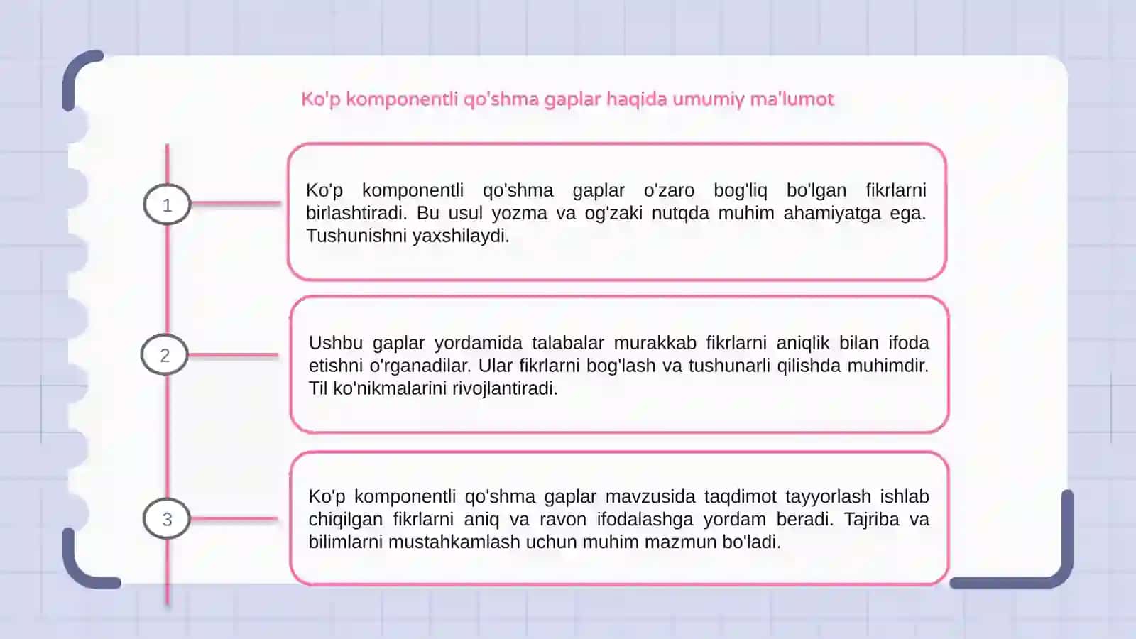 Ko'p komponentli qo'shma gaplar mavzusida taqdimot tayyorlash 3