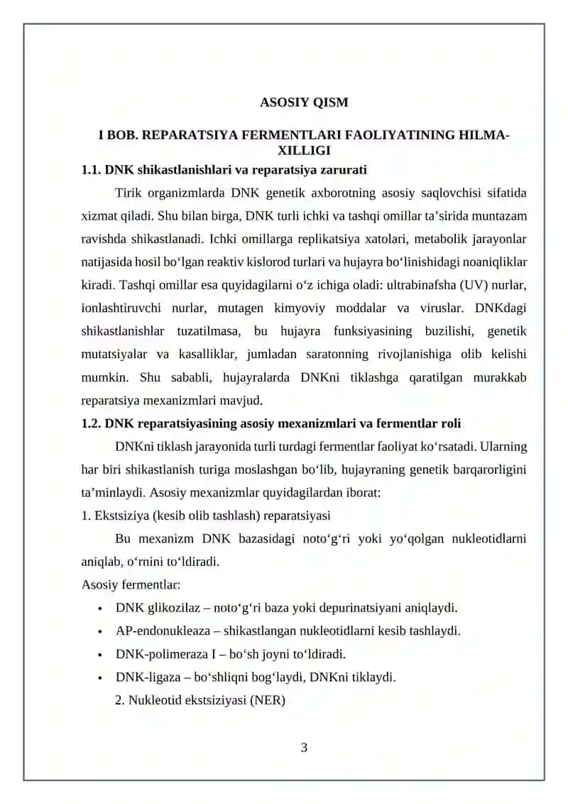 Reparatsiya fermentlari faoliyatining hilma-xilligi, noallelik genlarning o‘zaro ta’siri 3
