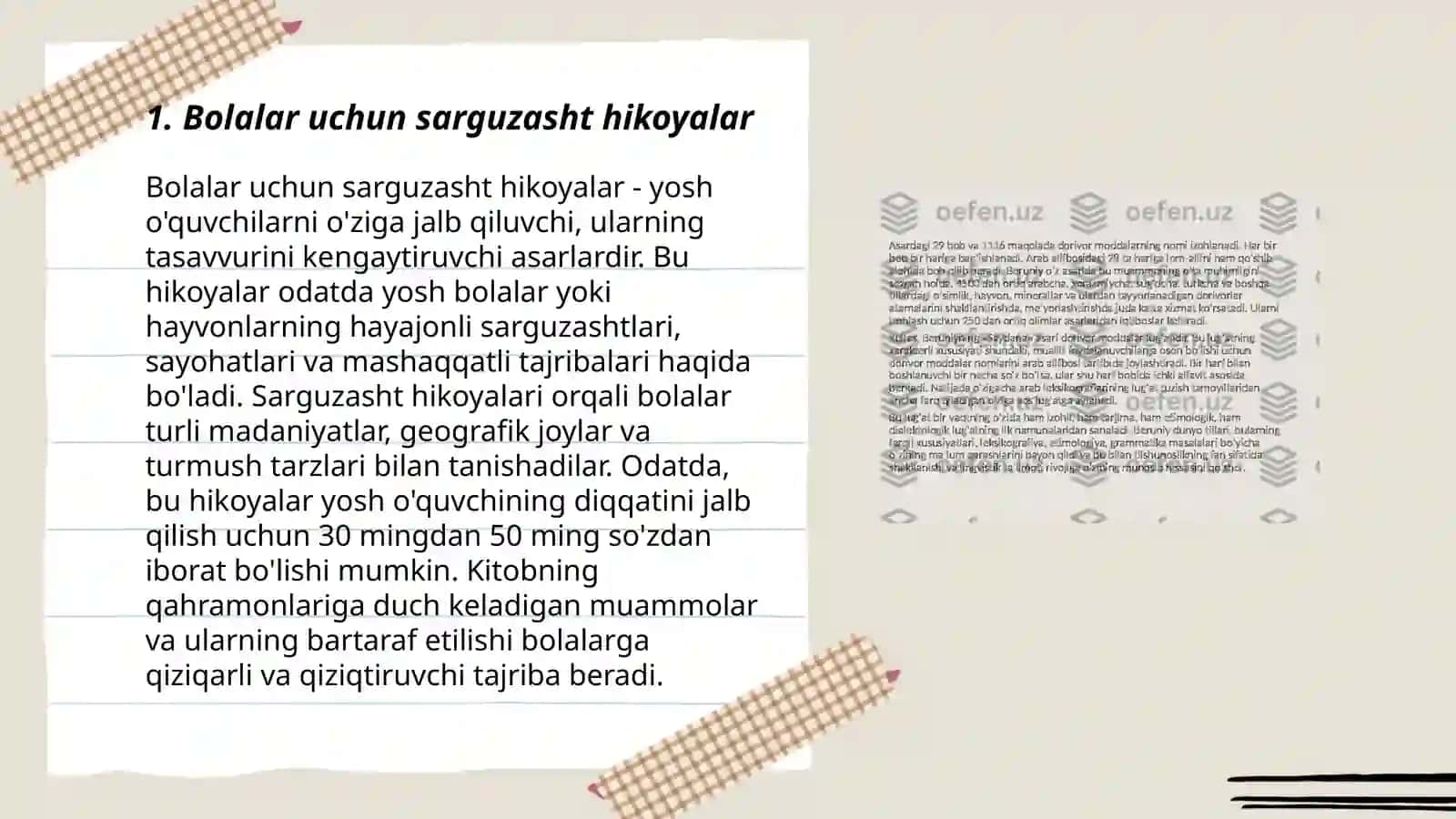 Bolalarga baĝishlangan sarguzasht asarlar turkimi 3