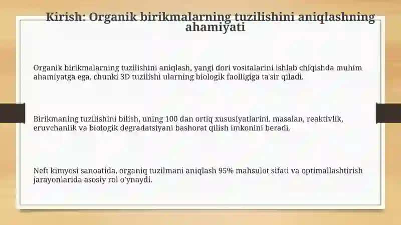 Kimyoviy usullar asosida nomalum organik birikmani tuzilishini aniqlash 3