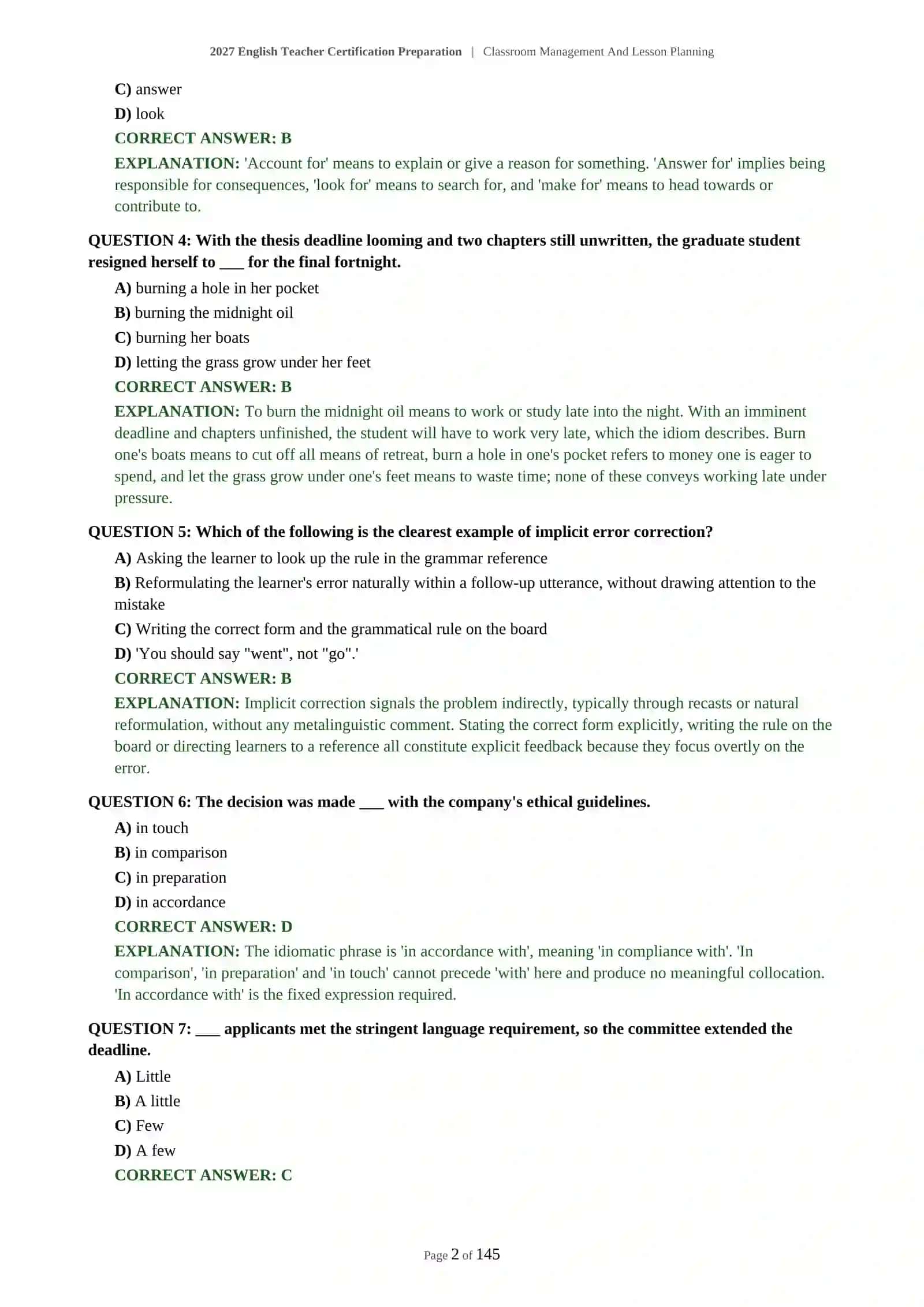 ENGLISH TEACHER ASSESSMENT - CLASSROOM MANAGEMENT AND LESSON PLANNING - 2027 CERTIFICATION PREPARATION 3