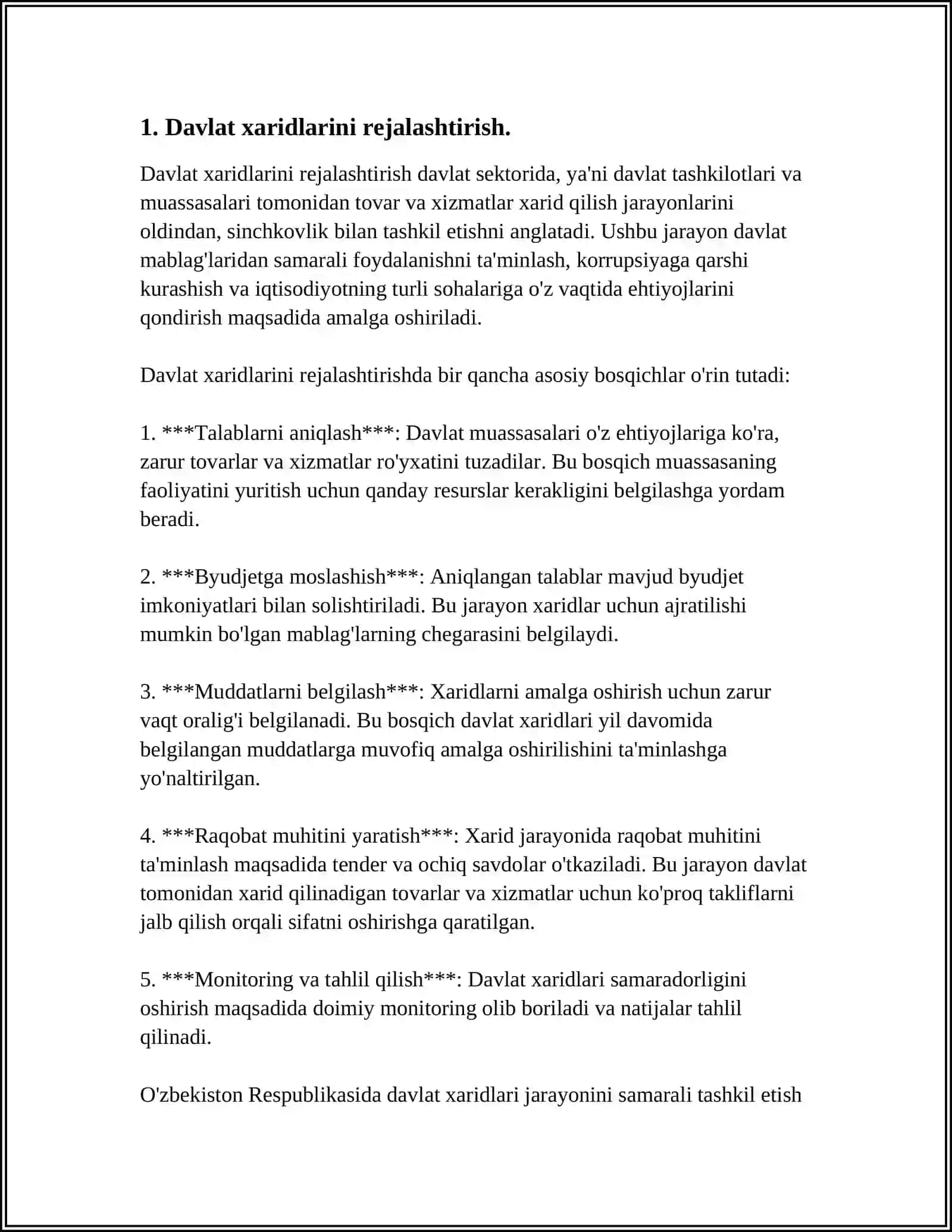 DAVLAT XARIDLARINI AMALGA OSHIRISH TAMOYILLARI. XULOSA VA TAKLIFLAR 3