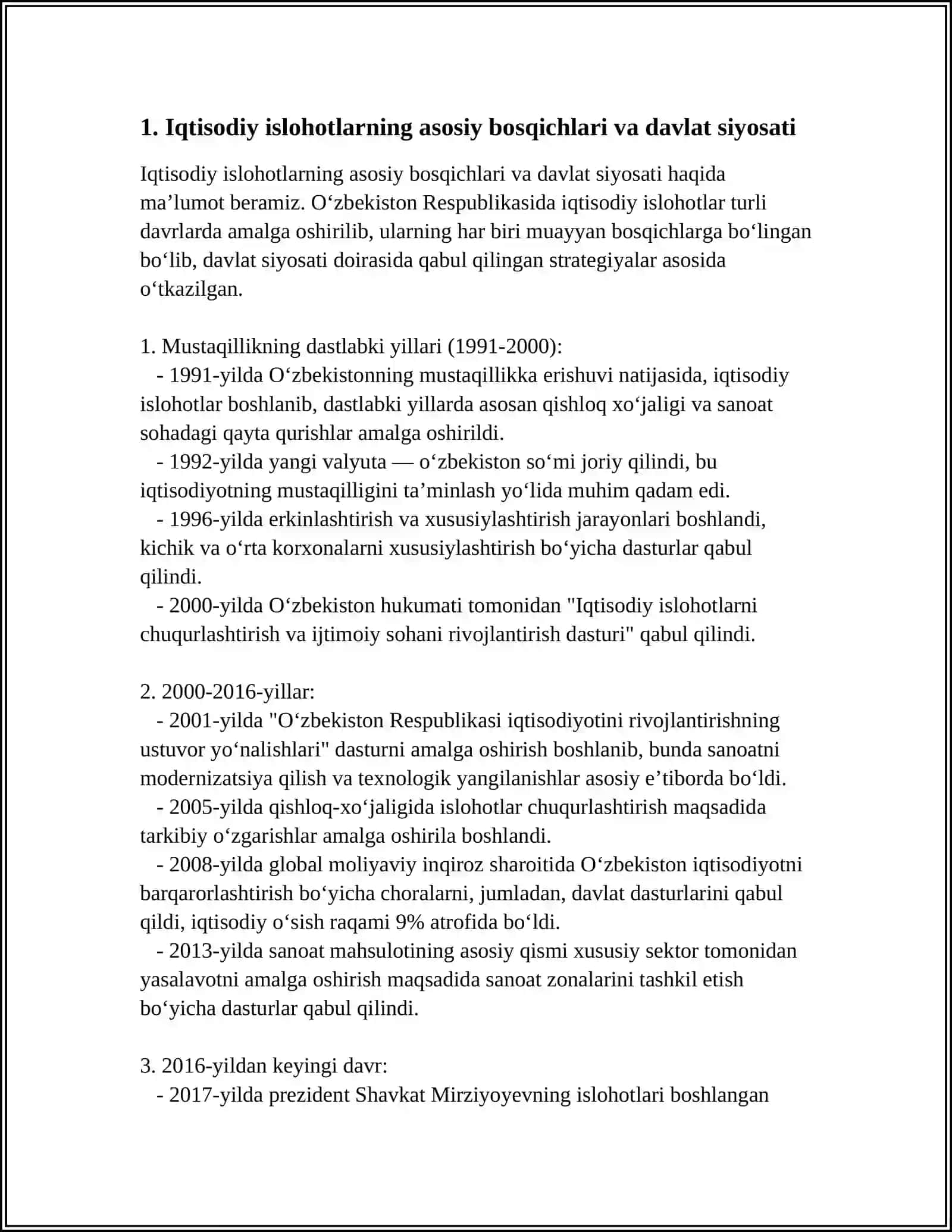 IQTISODIY ISLOHOTLAR,XUSUSIY MULKCHILIKNING SHAKLANISHI VA O'ZBEKISTONDA BOZOR MUNOSABATLARINING RIVOJLANISHI 3