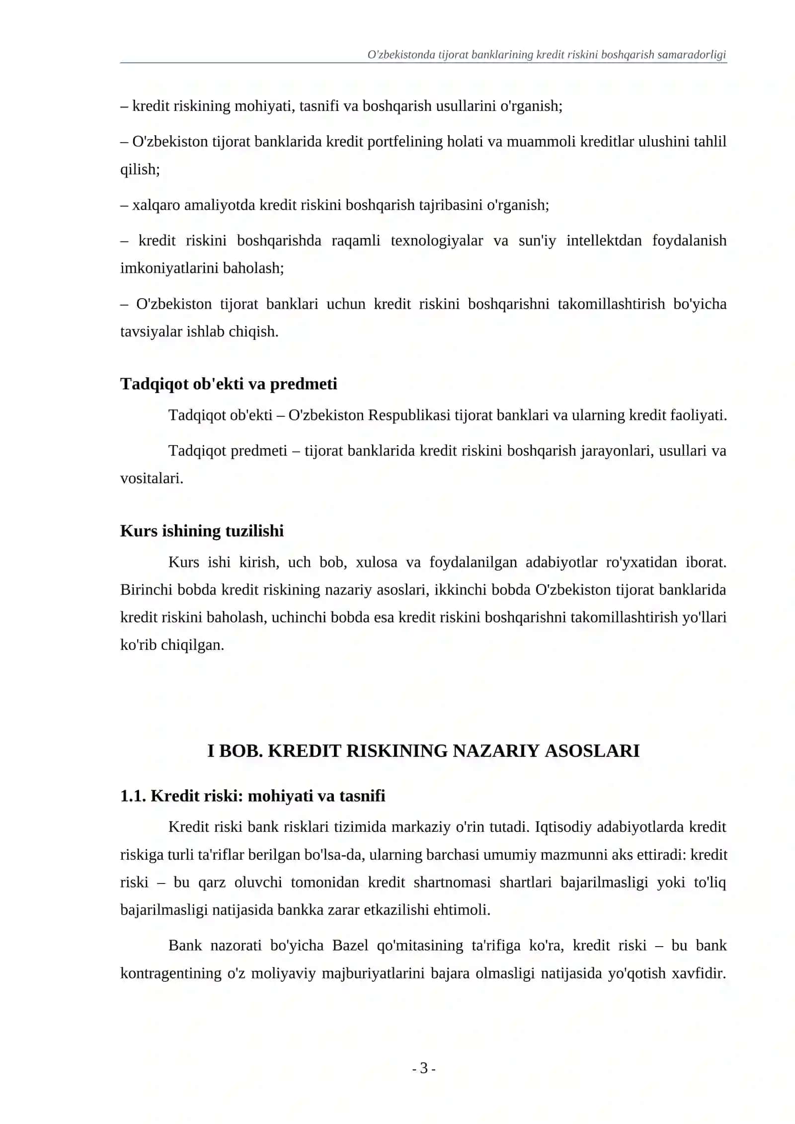 O'ZBEKISTONDA TIJORAT BANKLARINING KREDIT RISKINI BOSHQARISH SAMARADORLIGI 3