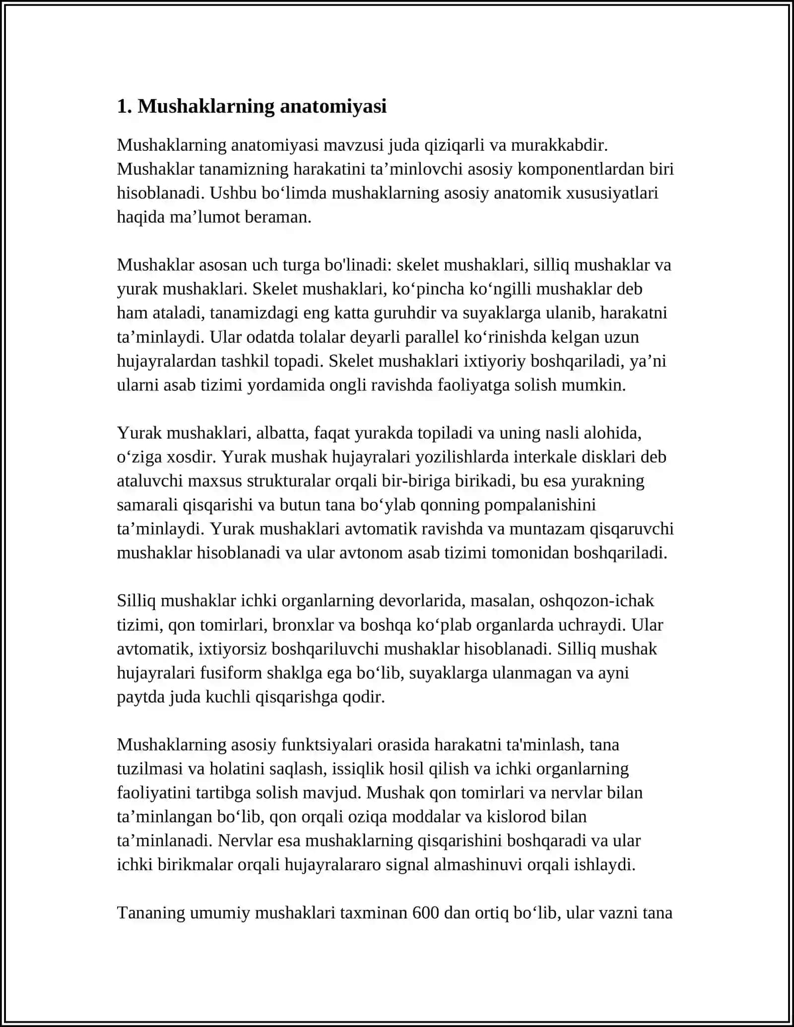 MUSHAKLARNING ISHI VA BIOMEXANIKASI. LESGAFT MUSHAKLAR TOʻGʻRISIDA TA'LIMOTI 3