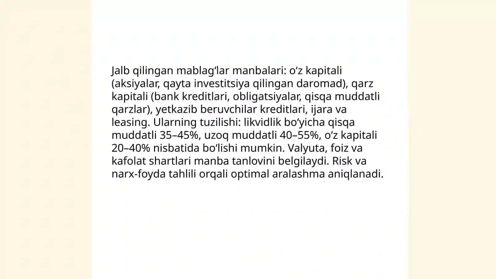 Moliyaviy rejalashtirishda jalb qilingan mablag‘lar hamda vaqtincha bo‘sh turgan mablag‘larni joylashtirish menejmenti 3