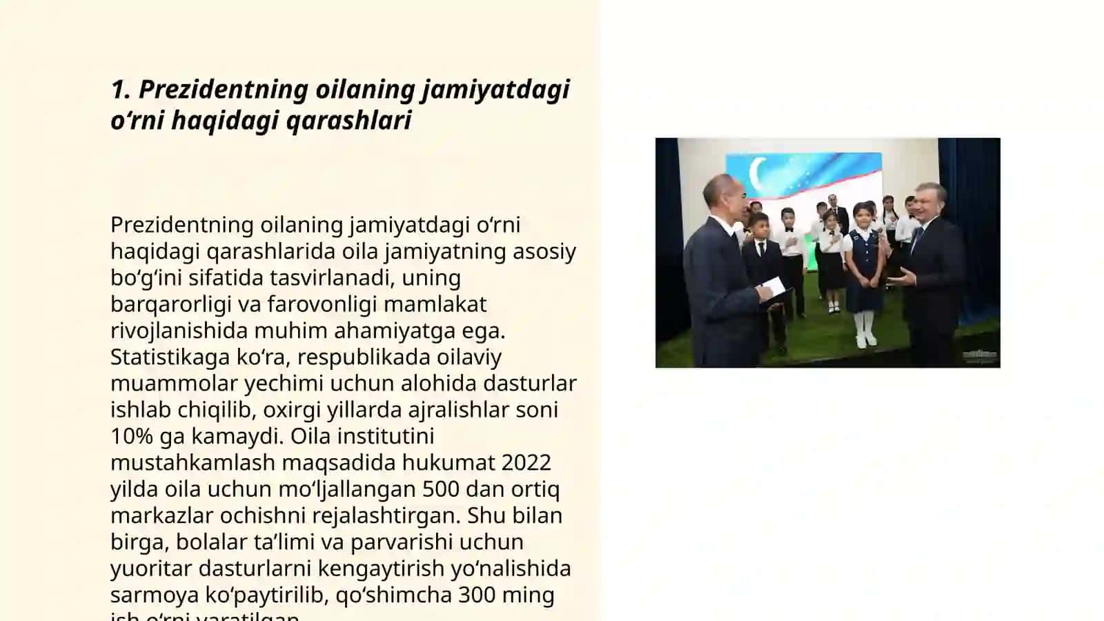 Prezidentimiz Sh. Mirziyoyevning oila va oilada bolalar tarbiyasig bo‘lgan munosabati haqida fikrlar 3