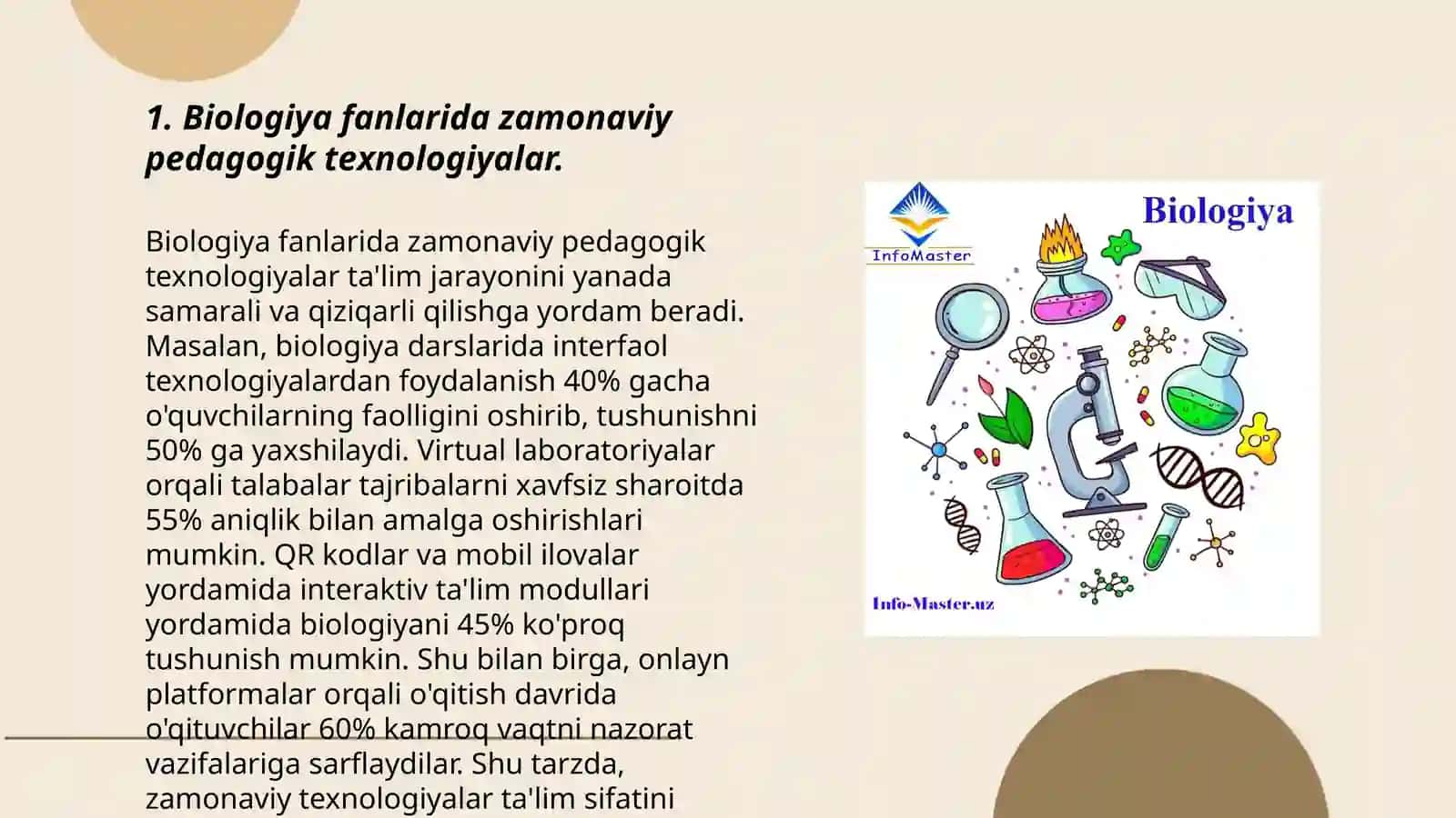 Biologik fanlarda o'qitish metodlarini tashkil etish va tahlil qilish 3