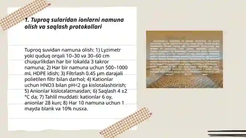 Tuproq suvining ifloslanishidan ionli birikmalarni aniqlab ulardan tozalash ģoyasini ishlab chiqish 3