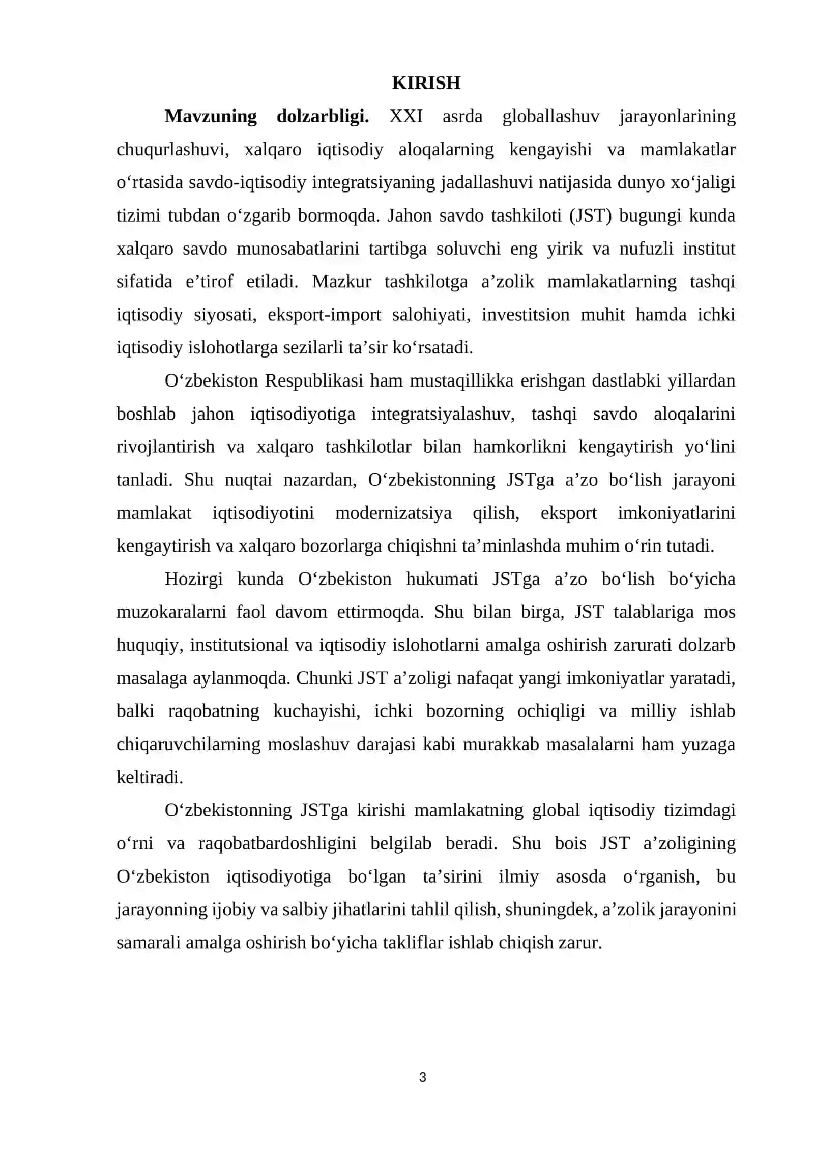 O‘zbekistonning Jahon savdo tashkilotiga a’zo bo‘lish istiqbollarini tahlil qilish 3