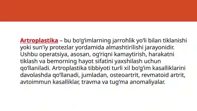 Suyaklar patologiyalarida bajariladigan operasiyalar (artroplastika) 3