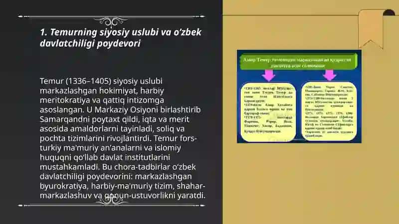 Temur va Temuriylar davrida o’zbek davlatchiligi 3