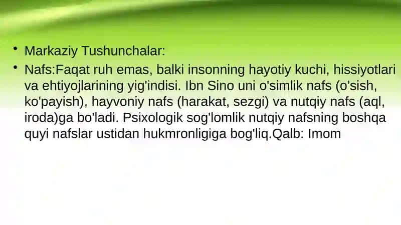 Sharq mutafakkirlarining psixologik qarashlari. Psixologik kasalliklar 3