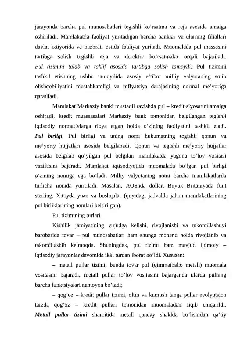 O’zbekiston Respublikasi pul tizimi va uning elementlari 3