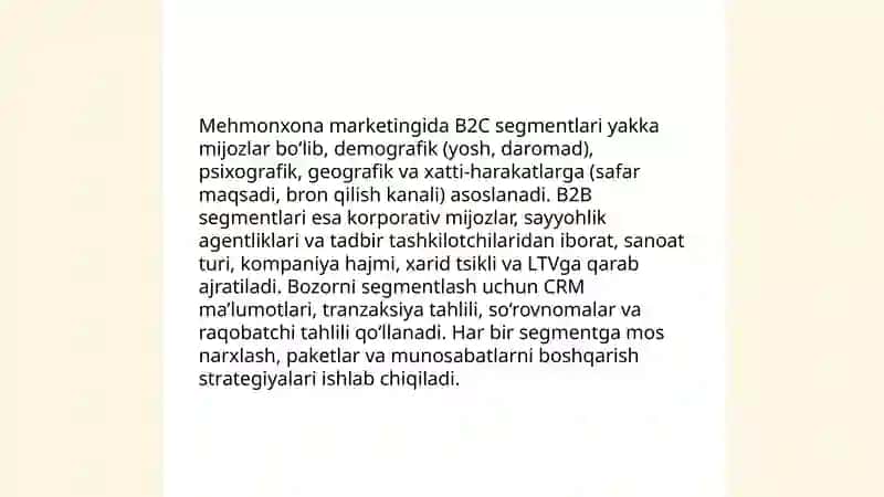 Mehmonxona marketingida "B2C" va "B2B" yondashuvlari 3