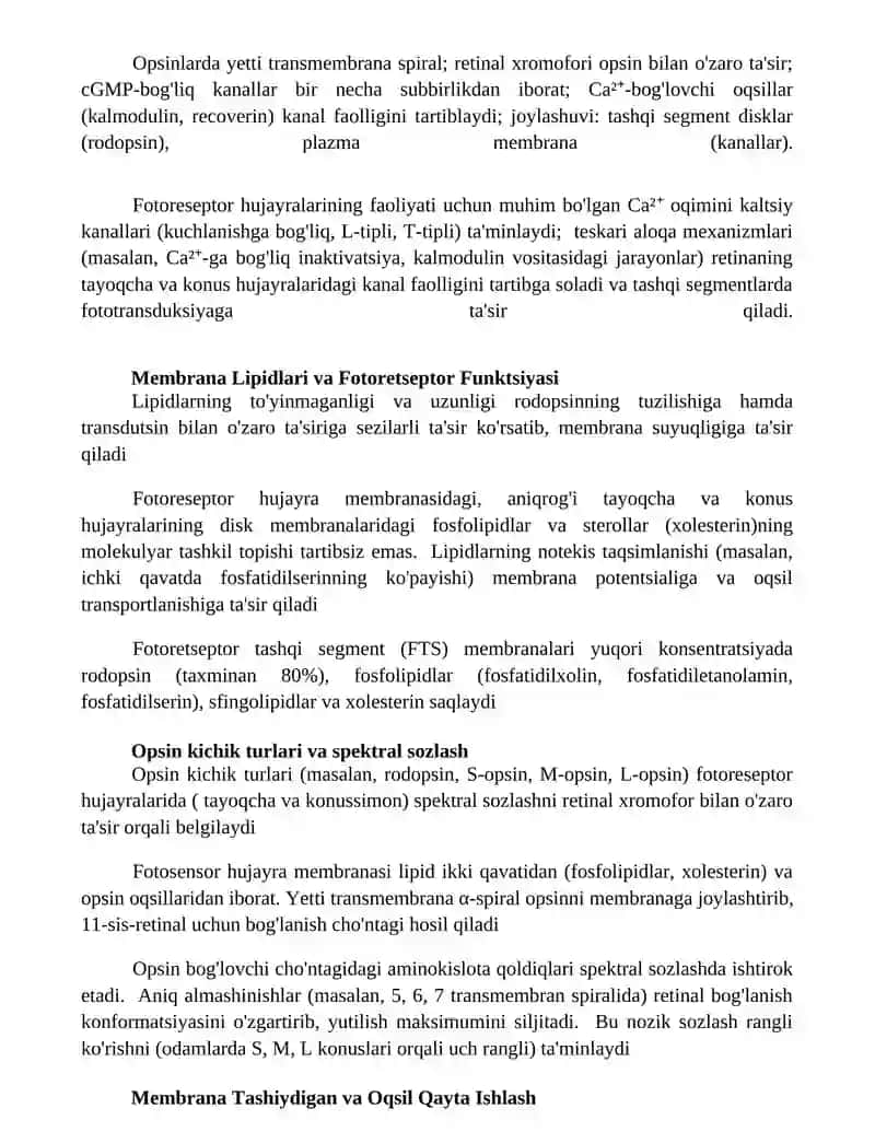 Fotoretseptsiya hujayra membranalarining molekulyar tuzilishi 3