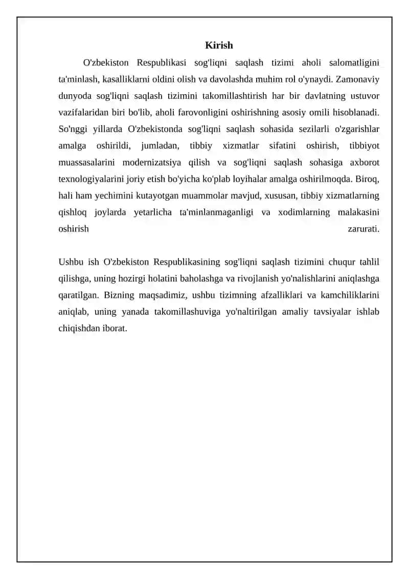 O'zbekiston Respublikasi sog'liqni saqlash tizimi va bugungi kundagi rivojlanish yollari 3