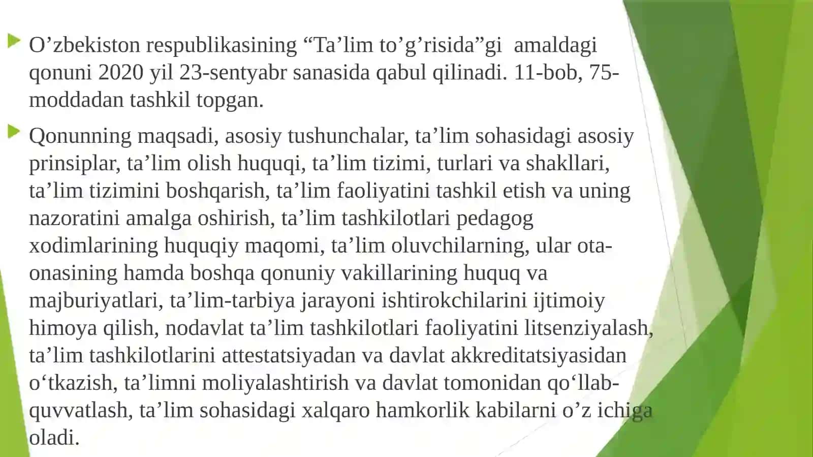 O`zbekiston Respublikasining “Ta’lim to’g’risida”gi Qonuni. Pedagogika fani, uning predmeti, metodologiyasi, ilmiy-tadqiqot obyekti, metodlari va sohalari 3