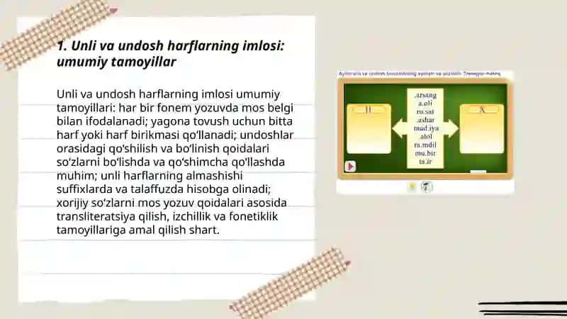 Oʻzbek tilida unli va undosh harflat imlosi: Qoidalar va tavsiyalar 3