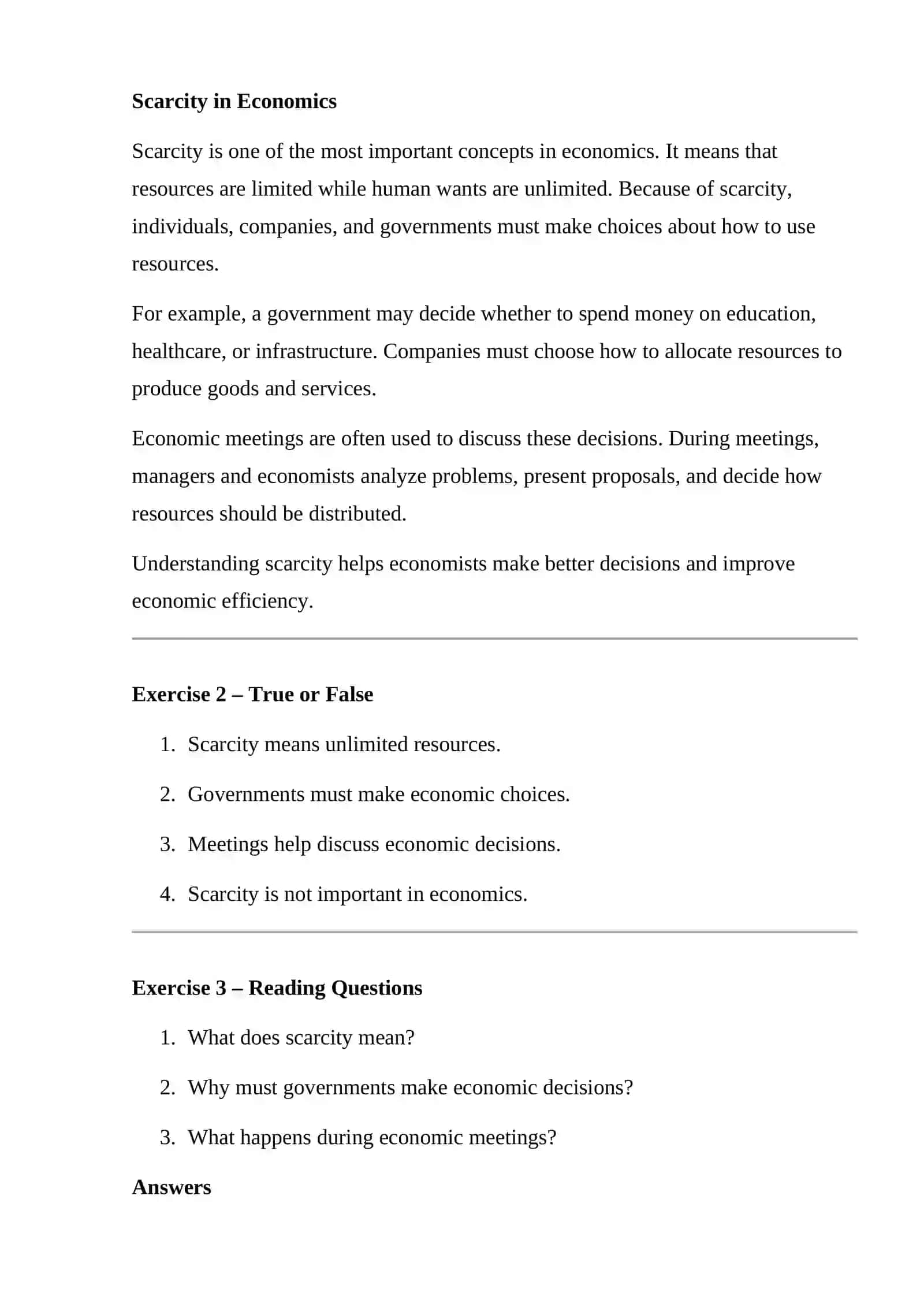 Scarcity in Economics & Meetings 3