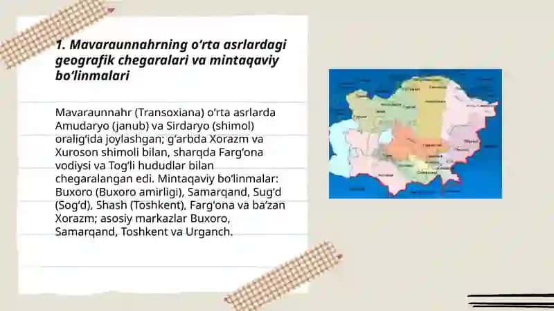 Oʻrta osiyoning oʻrta asirlardagi tarixiy geografiyasi 3