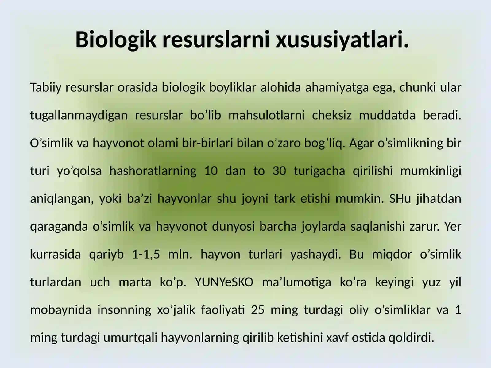 Biologik resurslarvaulardanoqilona foydalanish muammolari 3