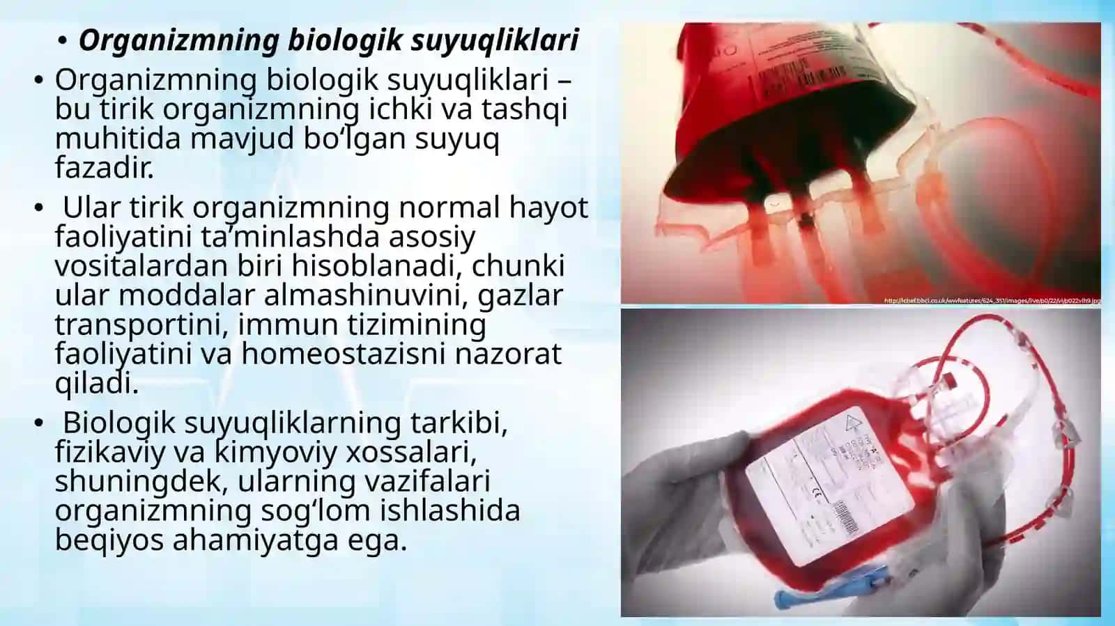 Organizmning biologik suyuqliklari. Qonning fizik-kimyoviy xossalari. ECHT 3