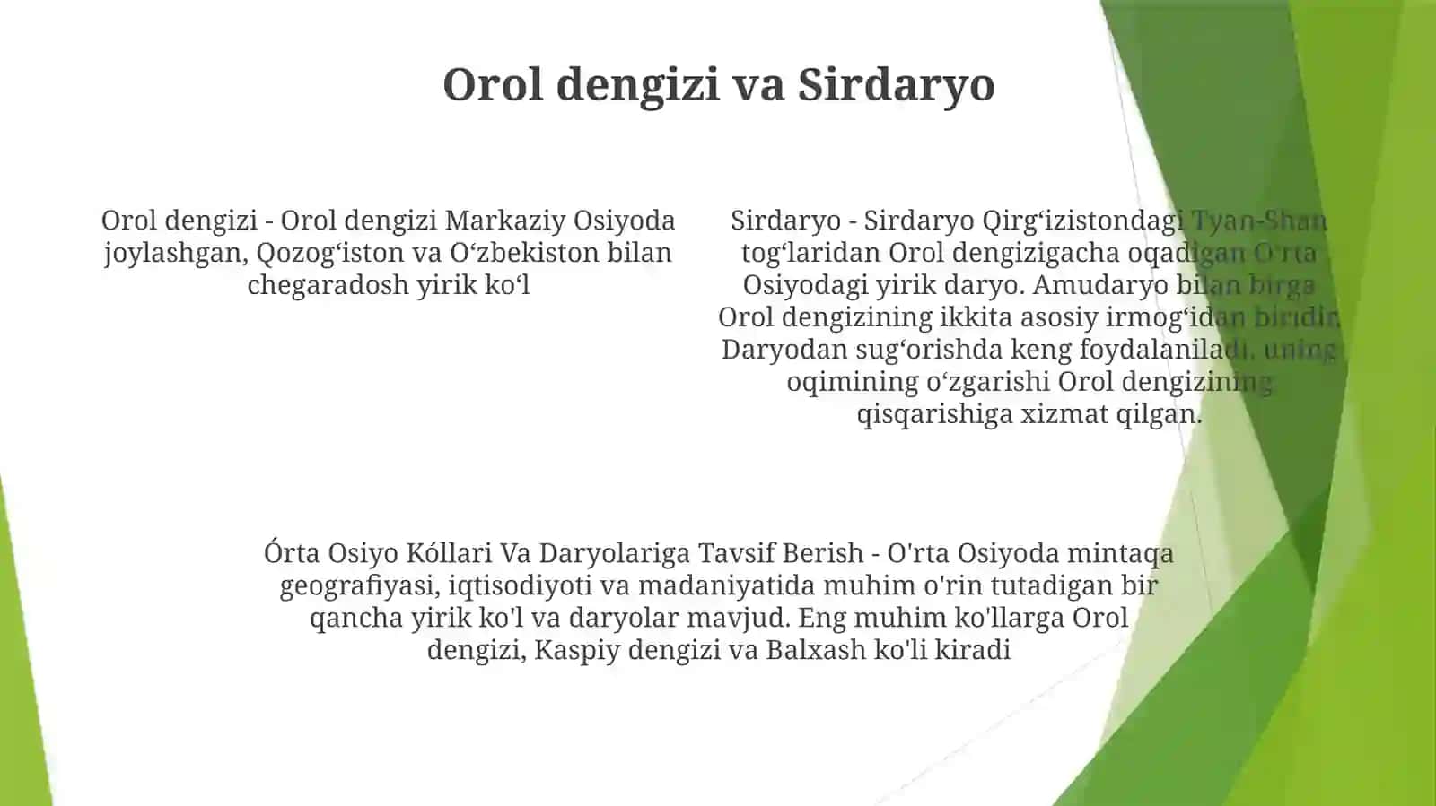 O'rta Osiyo Kóllari Va Daryolariga Tavsif Berish 3