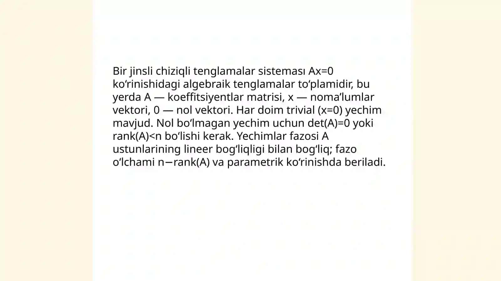 Bir jinsli chiziqli algebraik tenglamalar sistemasi 3